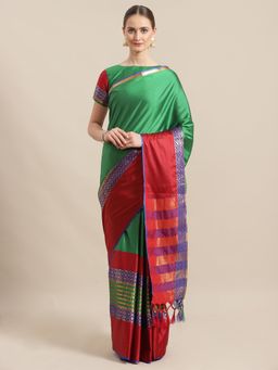 Sareemall - Green Party Silk Blend Solid Saree With Unstitched Blouse