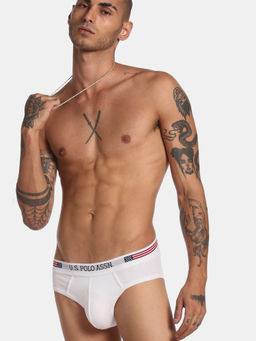 U.S. POLO ASSN. - U S Polo Assn Men White Solid Cotton Stretch Hipster Briefs