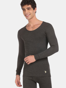 U.S. POLO ASSN. - Men Charcoal Long Sleeve Rib Knit Thermal T-Shirt