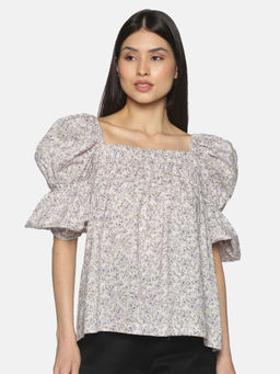 IS.U - Lilac Floral Puff Sleeve Swing Top