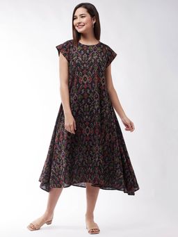 InWeave - Black A-Line Ikkat Dress