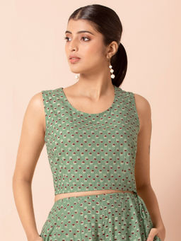 Indya - Olive Floral Sleeveless Crop Top