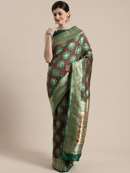 Sareemall - Green Festive Silk Blend Woven Saree With Unstitched Blouse