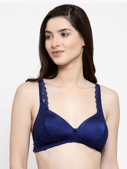 Groversons Paris Beauty - Non Wired Padded Lace Bra - Navy Blue