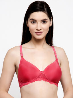 Groversons Paris Beauty - Vintage Lace Padded Non Wired Bra - Coral