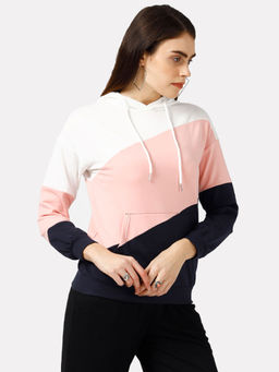 IKI CHIC - Pink Checks Colorblock Drawstring Hoodie