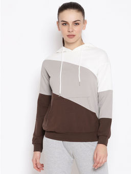 IKI CHIC - Grey Checks Colorblock Drawstring Hoodie
