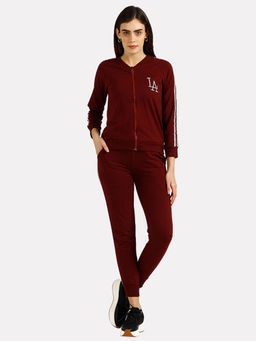 IKI CHIC - Brown Solid Plain Contrast Panel 2 Pc Tracksuit