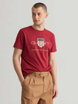 GANT - Men Mahogny Red Regular Fit Round Neck T-Shirt