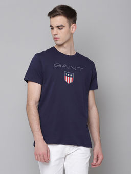 GANT - Men Blue Regular Fit Round Neck T-Shirt