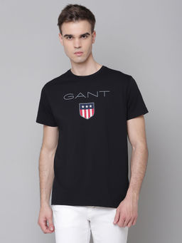 GANT - Men Black Regular Fit Round Neck T-Shirt