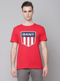 GANT - Men Bright Red Regular Fit Round Neck T-Shirt