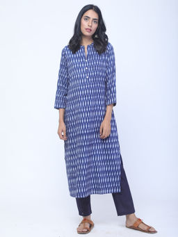 trueBrowns - Blue Handwoven Ikat Kurta