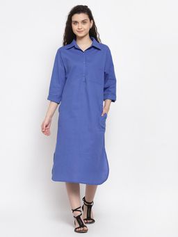 IKI CHIC - Blue Long Linen Oversized Shirt Dress