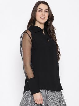 IKI CHIC - Black V-Neck Sheer Detail Blouse