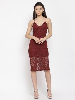 IKI CHIC - Lacy Sleeveless Plunging Neck Midi Dress