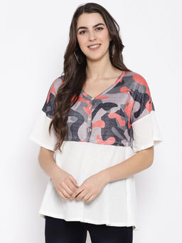 IKI CHIC - Camouflage Patchwork Short Sleeve Top