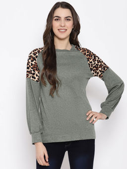 IKI CHIC - Splice Leopard Print Puff Sleeve Top
