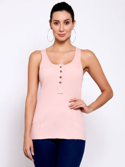 IKI CHIC - Buttoned Neck Tank Top