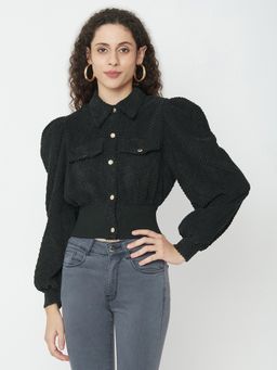 IKI CHIC - Black Puff Sleeve Button Down Shirt
