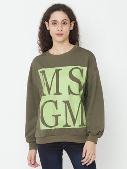 IKI CHIC - Army Green Printed Oversize Sweatshirt