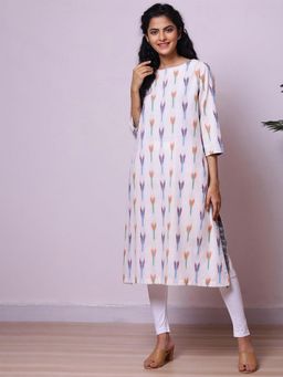 Biba - Off White Cotton Kurta (Set of 2)