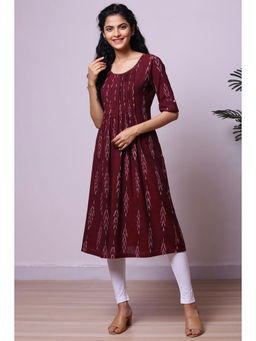 Biba - Deep Maroon Cotton Ikkat Kurta (Set of 2)