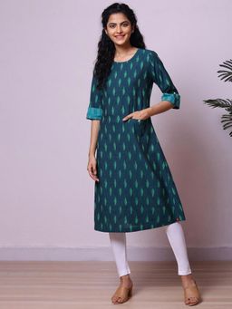 Biba - Green Cotton Kurta (Set of 2)