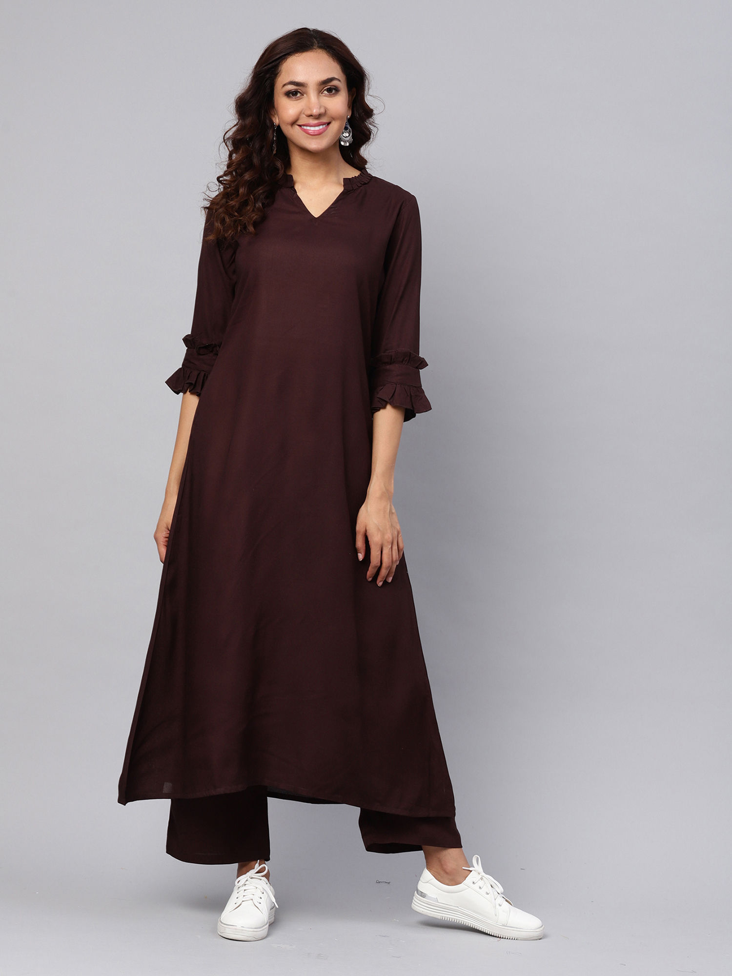 Buy Idalia Maroon A-Line Kurta With 