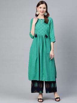 Idalia - Green Solid Kurta With Palazzo (Set of 2)