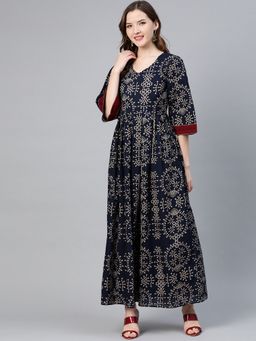 Idalia - Navy Blue Printed Maxi Dress
