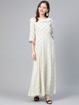 Idalia - Off White Checks Maxi Dress