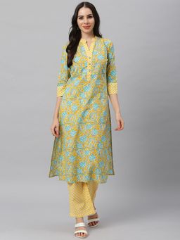 Idalia - Multi Color Printed Kurta with Printed Yellow Palazzo Pants (Set of 2)