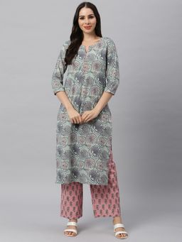Idalia - Sky Blue Printed Kurta with Bright Pink Printed Palazzo Pants (Set of 2)