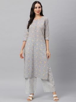Idalia - Sage Blue Printed Kurta with White Printed Palazzo Pants (Set of 2)