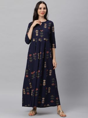 Buy Idalia Navy Blue Printed Dress Online