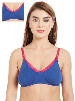 Inner Sense - Organic Cotton Antimicrobial Laced Nursing Bra Pack of 2 - Blue