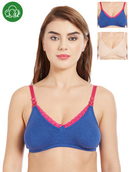 Inner Sense - Organic Cotton Antimicrobial Laced Nursing Bra Pack of 3 - Multi-Color