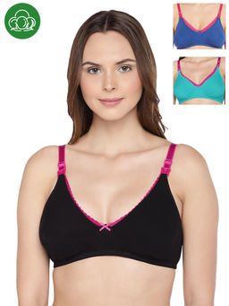 Inner Sense - Organic Cotton Antimicrobial Laced Nursing Bra Pack of 3 - Multi-Color