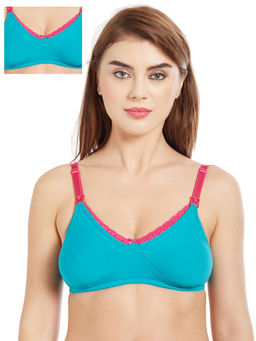 Inner Sense - Organic Cotton Antimicrobial Laced Nursing Bra Pack of 2 - Blue