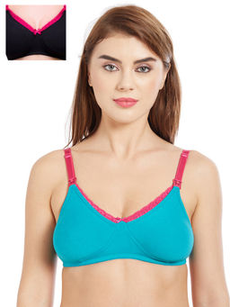 Inner Sense - Organic Cotton Antimicrobial Laced Nursing Bra Pack of 2 - Multi-Color