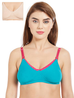 Inner Sense - Organic Cotton Antimicrobial Laced Nursing Bra Pack of 2 - Multi-Color