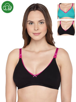 Inner Sense - Organic Cotton Antimicrobial Laced Nursing Bra Pack of 3 - Multi-Color
