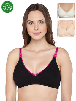 Inner Sense - Organic Cotton Antimicrobial Laced Nursing Bra Pack of 3 - Multi-Color