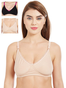 Inner Sense - Organic Cotton Antimicrobial Laced Nursing Bra Pack of 3 - Multi-Color