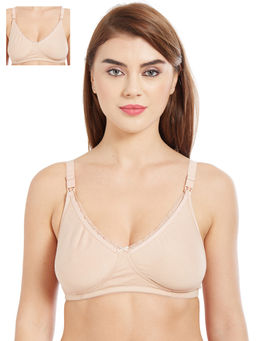 Inner Sense - Organic Cotton Antimicrobial Laced Nursing Bra Pack of 2 - Nude