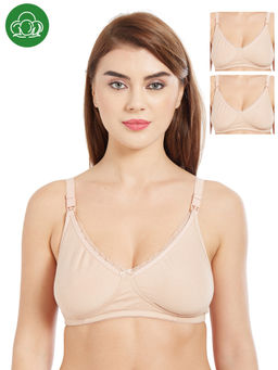 Inner Sense - Organic Cotton Antimicrobial Laced Nursing Bra Pack of 3 - Nude
