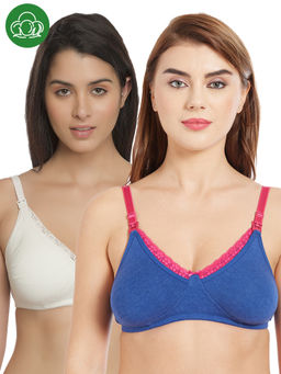Inner Sense - Organic Cotton Antimicrobial Laced Nursing Bra Pack of 2 - Multi-Color