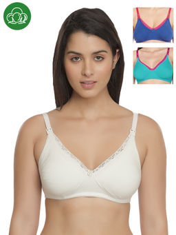 Inner Sense - Organic Cotton Antimicrobial Laced Nursing Bra Pack of 3 - Multi-Color