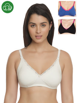 Inner Sense - Organic Cotton Antimicrobial Laced Nursing Bra Pack of 3 - Multi-Color